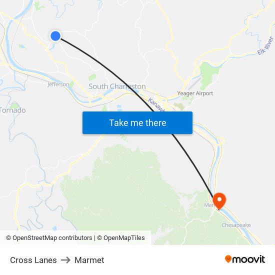 Cross Lanes to Marmet map