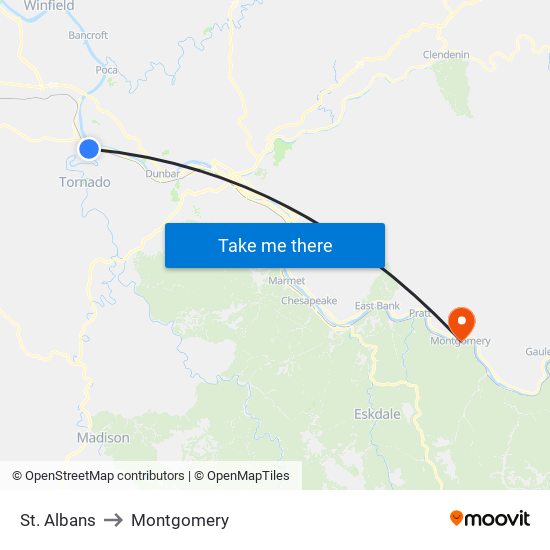 St. Albans to Montgomery map