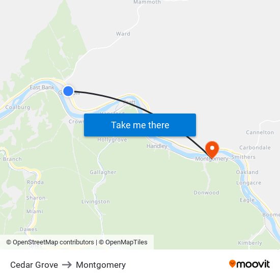 Cedar Grove to Montgomery map