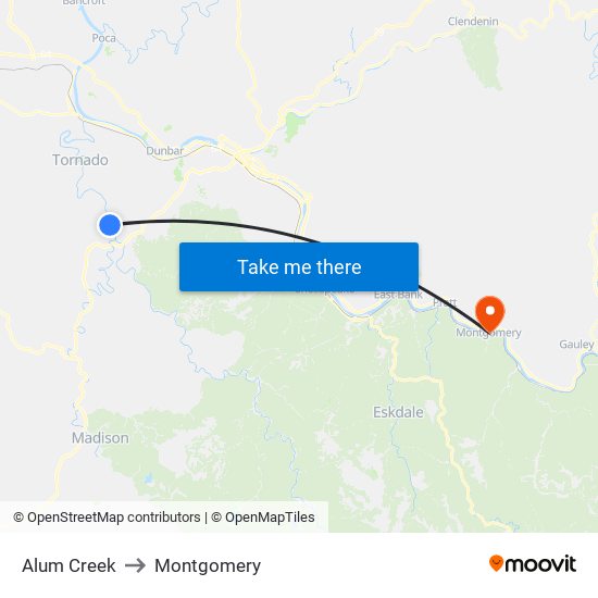 Alum Creek to Montgomery map