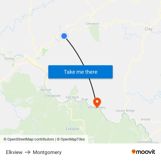 Elkview to Montgomery map