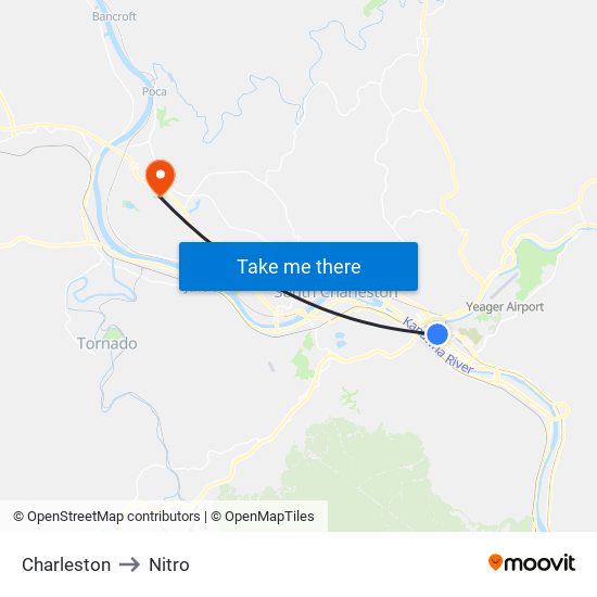 Charleston to Nitro map