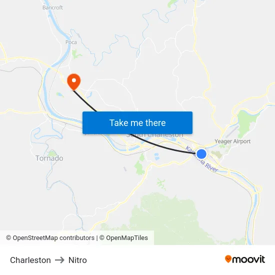 Charleston to Nitro map