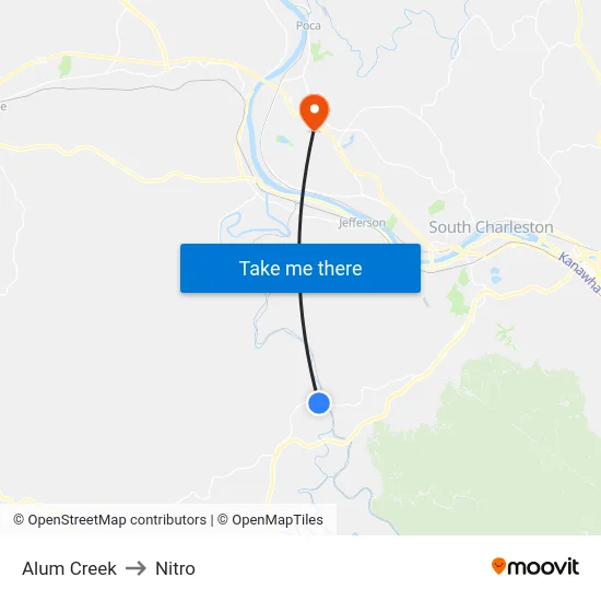 Alum Creek to Nitro map
