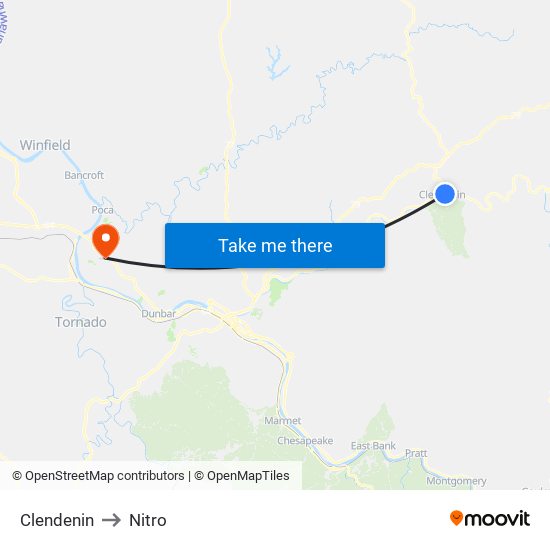 Clendenin to Nitro map
