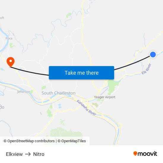 Elkview to Nitro map