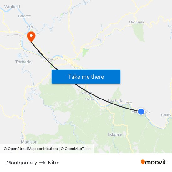 Montgomery to Nitro map