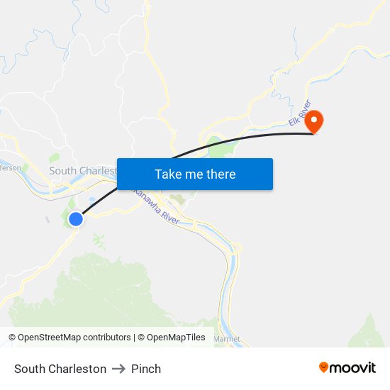 South Charleston to Pinch map