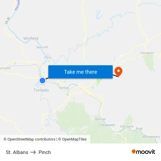 St. Albans to Pinch map