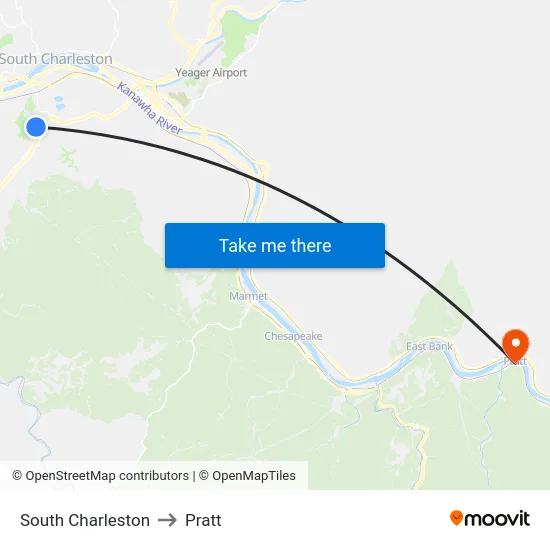 South Charleston to Pratt map