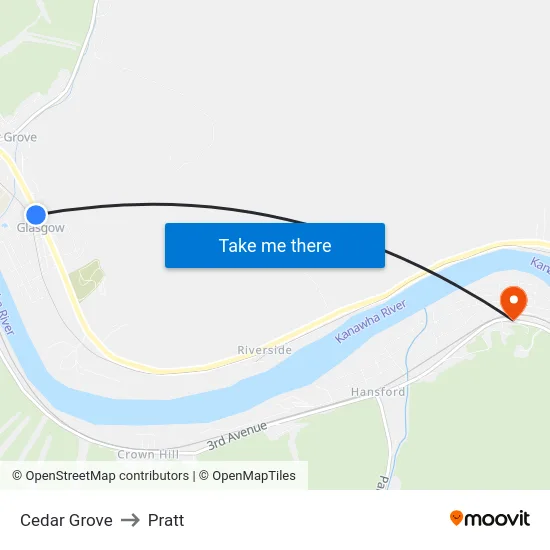 Cedar Grove to Pratt map