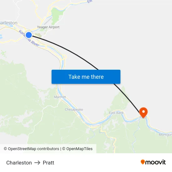 Charleston to Pratt map