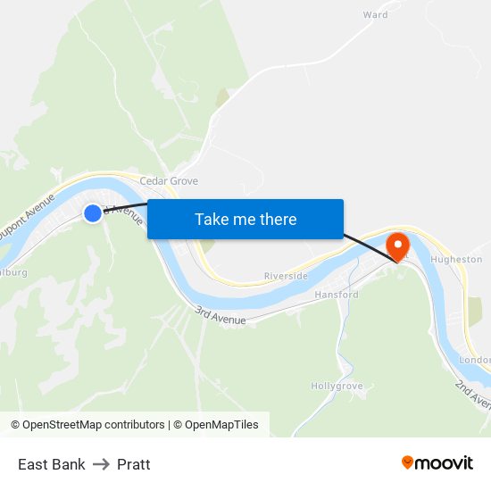East Bank to Pratt map
