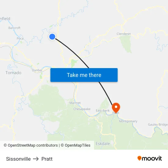 Sissonville to Pratt map