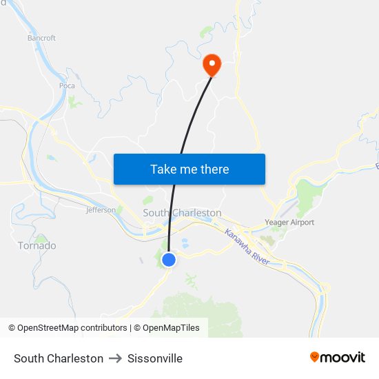 South Charleston to Sissonville map