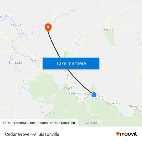 Cedar Grove to Sissonville map