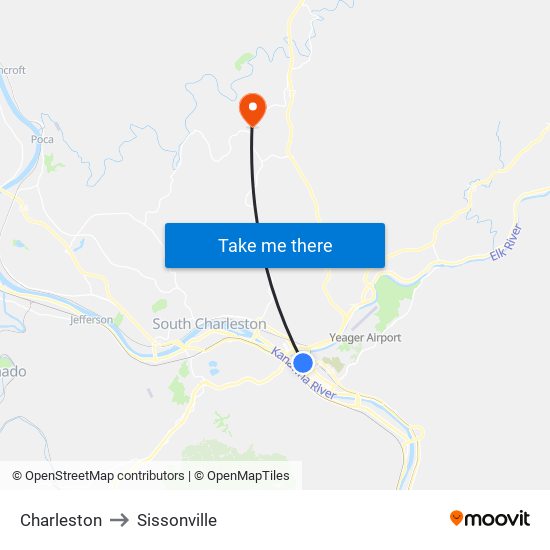 Charleston to Sissonville map