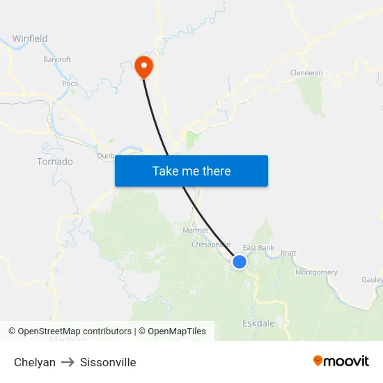 Chelyan to Sissonville map