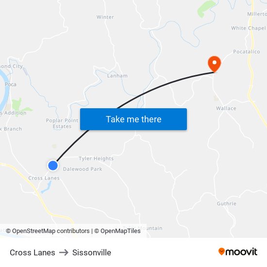 Cross Lanes to Sissonville map