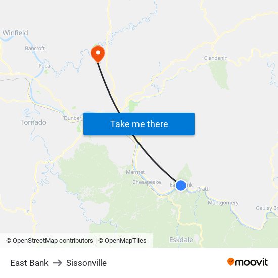 East Bank to Sissonville map