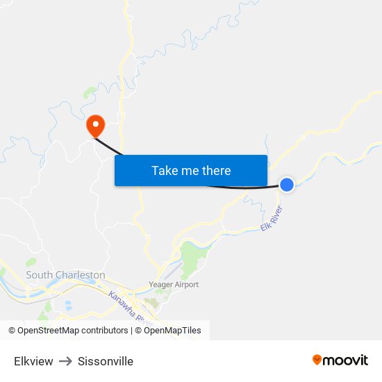 Elkview to Sissonville map