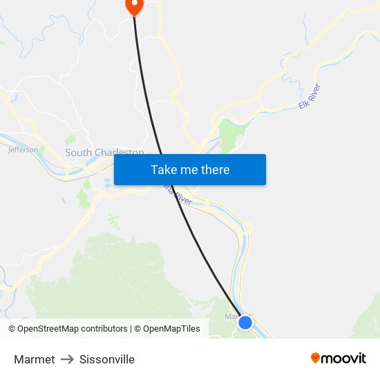 Marmet to Sissonville map