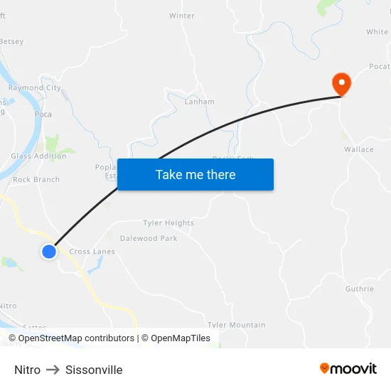 Nitro to Sissonville map