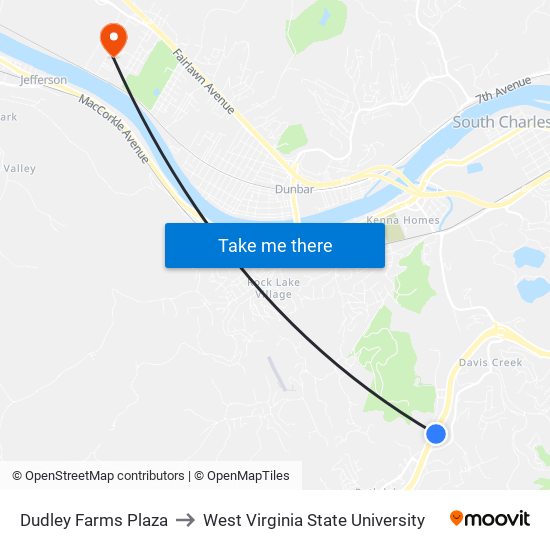 Dudley Farms Plaza to West Virginia State University map