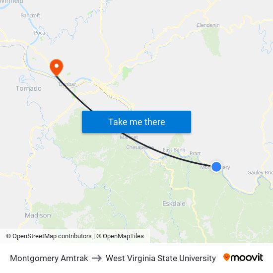 Montgomery Amtrak to West Virginia State University map