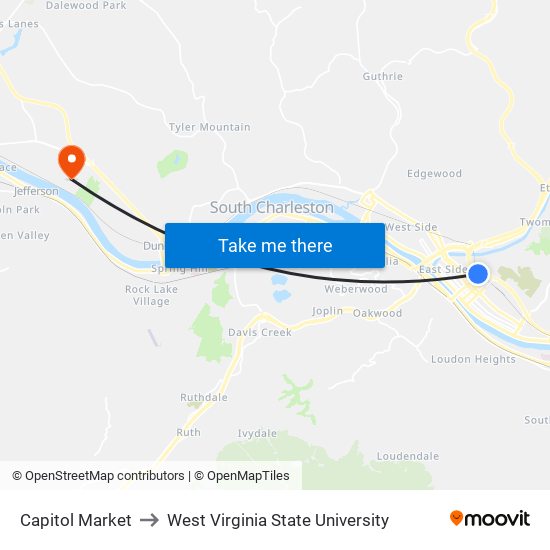 Capitol Market to West Virginia State University map