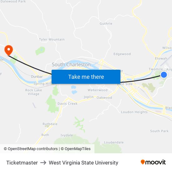 Ticketmaster to West Virginia State University map