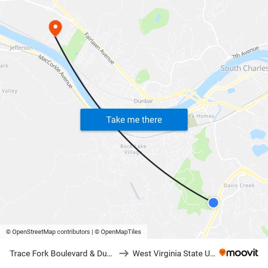 Trace Fork Boulevard & Dudley Farms to West Virginia State University map