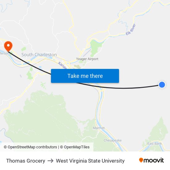 Thomas Grocery to West Virginia State University map