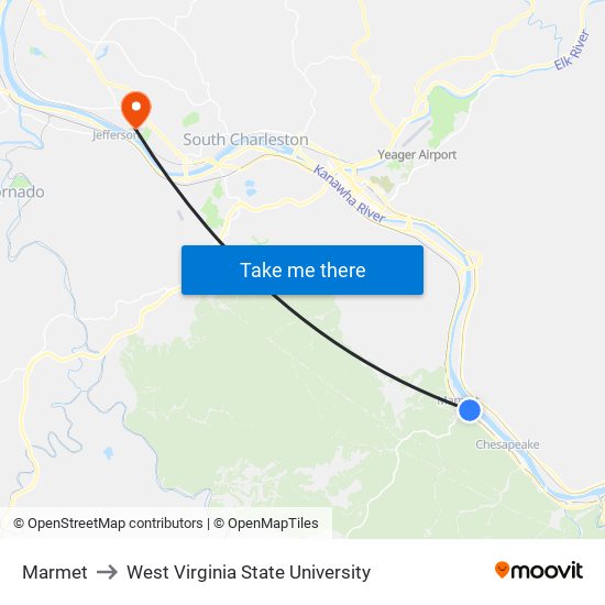 Marmet to West Virginia State University map