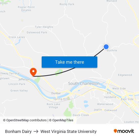 Bonham Dairy to West Virginia State University map