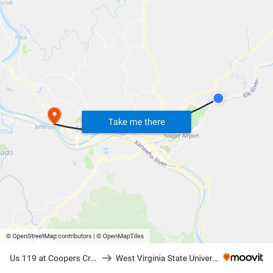 Us 119 at Coopers Creek to West Virginia State University map