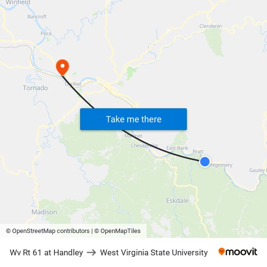 Wv Rt 61 at Handley to West Virginia State University map