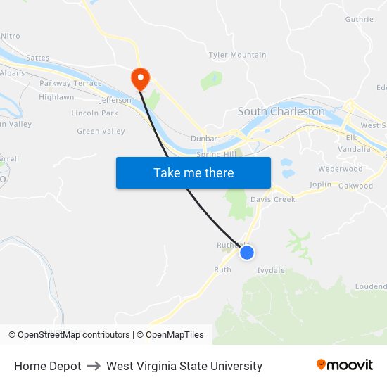 Home Depot to West Virginia State University map