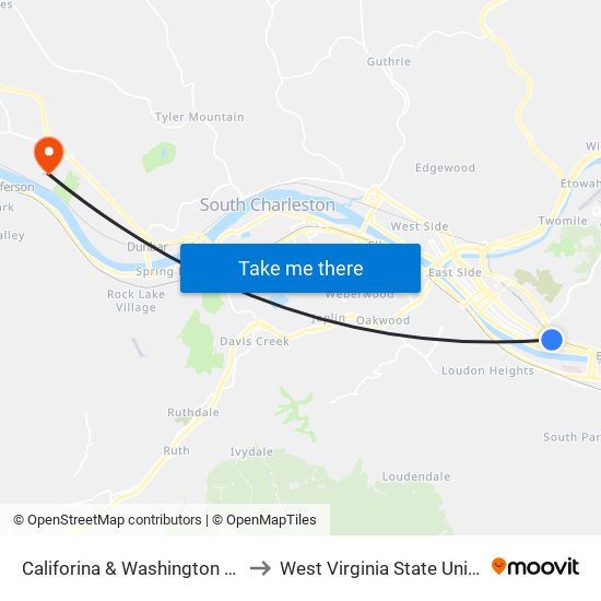 Califorina & Washington Streets to West Virginia State University map