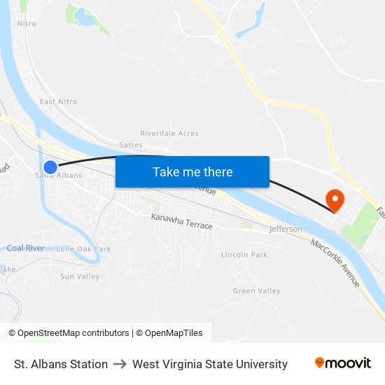 St. Albans Station to West Virginia State University map