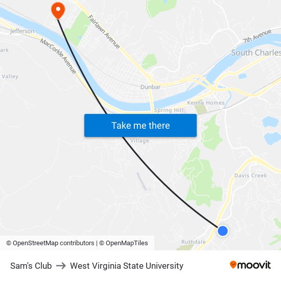 Sam's Club to West Virginia State University map