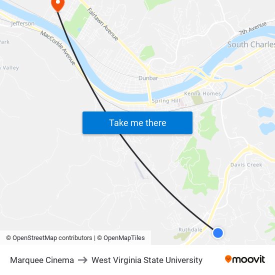 Marquee Cinema to West Virginia State University map