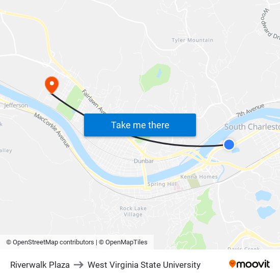 Riverwalk Plaza to West Virginia State University map