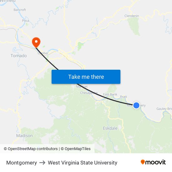 Montgomery to West Virginia State University map