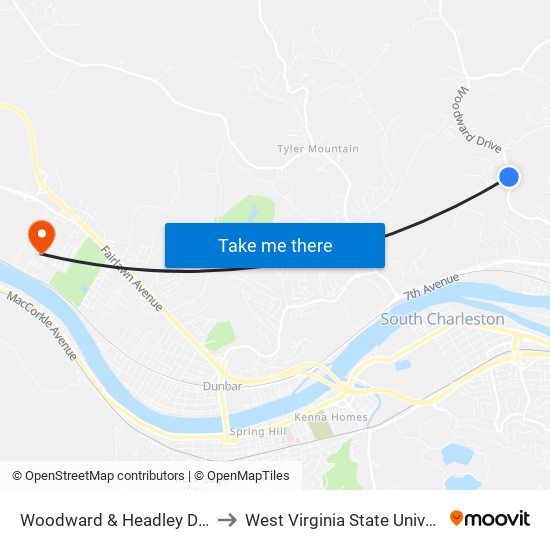 Woodward & Headley Drives to West Virginia State University map