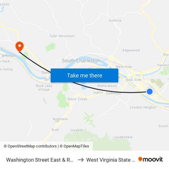 Washington Street East & Ruffner Avenue to West Virginia State University map