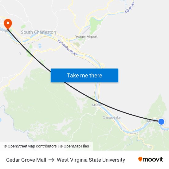 Cedar Grove Mall to West Virginia State University map