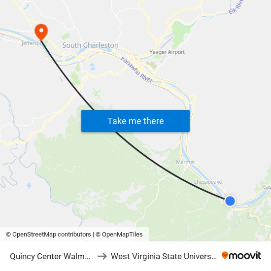 Quincy Center Walmart to West Virginia State University map