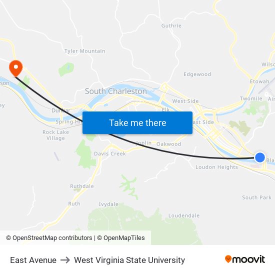 East Avenue to West Virginia State University map