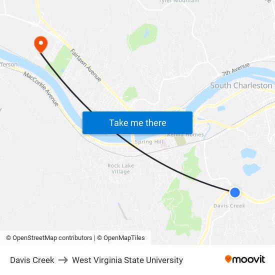 Davis Creek to West Virginia State University map